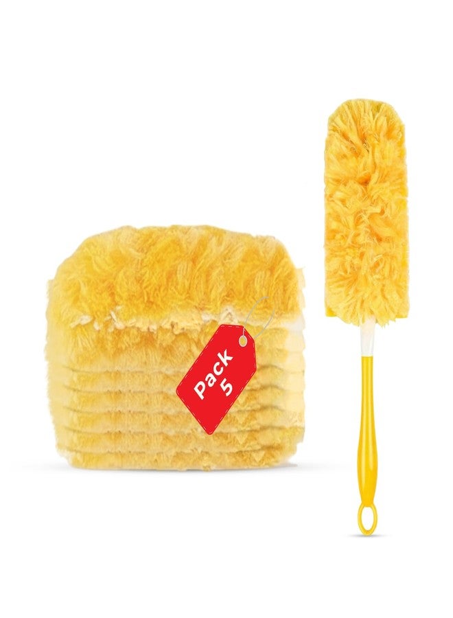 MAXOSHINE Microfiber Feather Duster for Home Cleaning with 5 Refills-Multipurpose Dusting Brush with Bendable Head Ideal for Cleaning AC Vents Car Blinds Furniture Hard-to-Reach Gaps (Yellow, Short Handle) - Image 1
